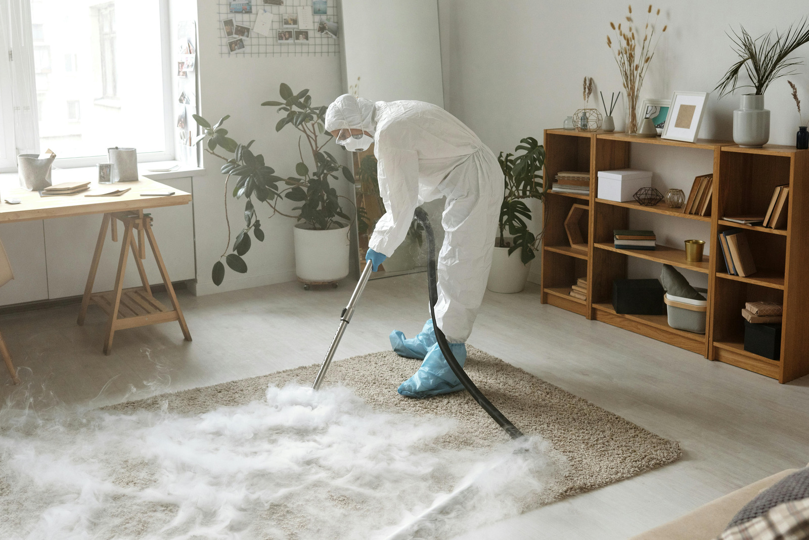 Profissional realizando dedetizacao em ambiente interno